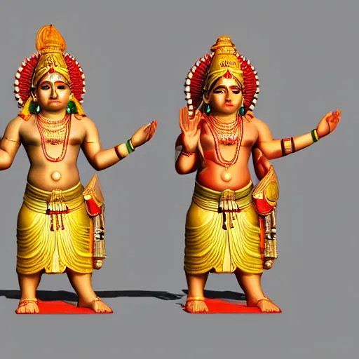 Image similar to 3d render of Indian Gods, Unreal engine, white background, 8k