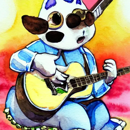 Image similar to k. k slider, playing guitar at a concert, watercolor