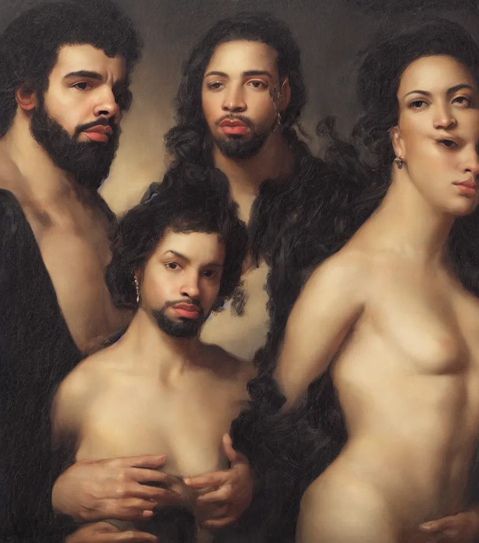 Prompt: portrait of drake and beyonce in the style of roberto ferri