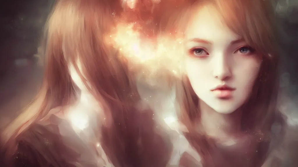 Prompt: A portrait of a beautiful and dreamy girl with volumetric displacement by WLOP