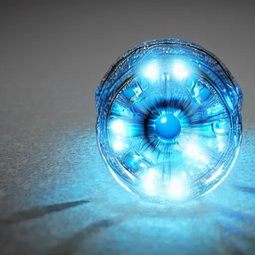 Image similar to a fantasy ring, blue glow, realistic reflections, intricate details, cinematic lighting, depth of field, octane render