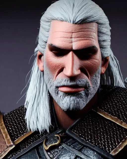 Image similar to geralt of rivia as a muppet. highly detailed felt. hyper real photo. 4 k.