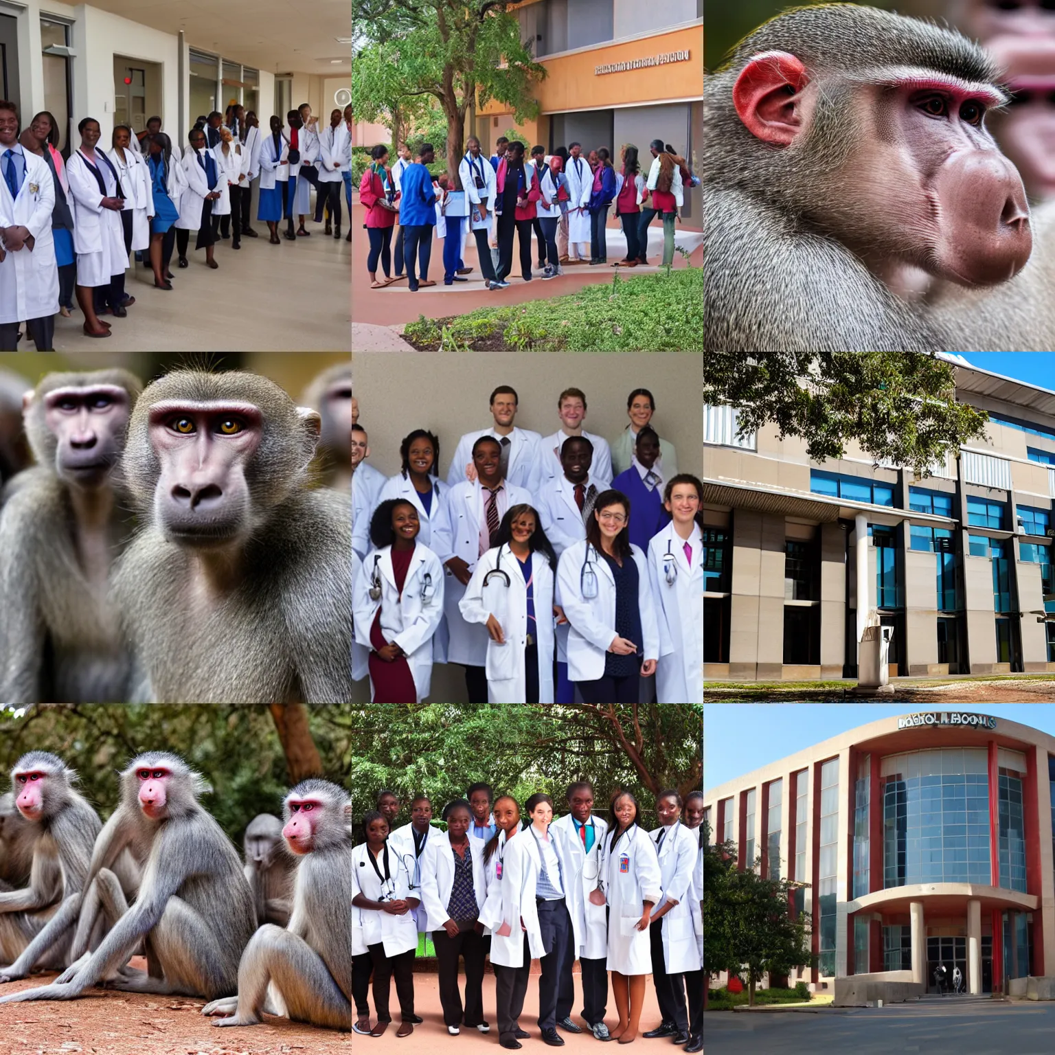 Prompt: a medical school run by baboons