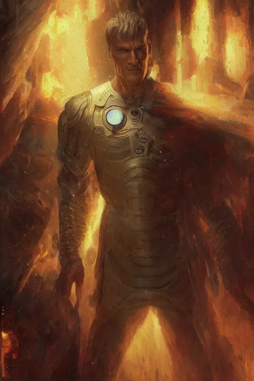 Prompt: dolph lundgren as doctor who, radiant light, caustics, heroic, bright iridescent light, by gaston bussiere, bayard wu, greg rutkowski, maxim verehin bloom dramatic lighting