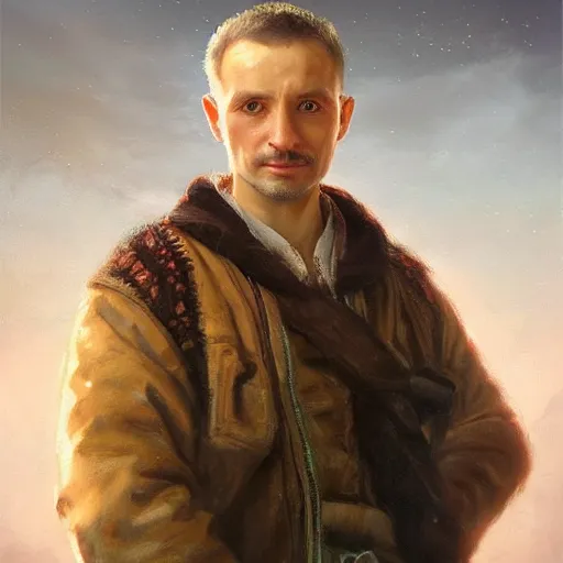 Prompt: portrait of a polish man ( 3 5 ) from poland in 2 0 2 1, an oil painting by ross tran and thomas kincade