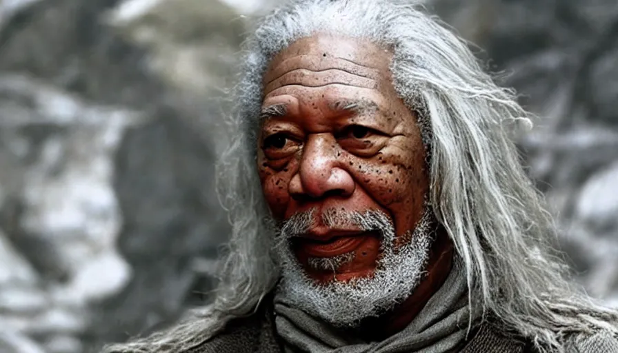 Image similar to morgan freeman starring as gandalf in lord of the rings, cnn news footage.