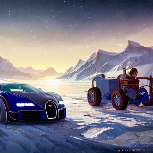 Prompt: highly detailed bugatti in antarctica, in gta v, stephen bliss, unreal engine, fantasy art by greg rutkowski, loish, rhads, ferdinand knab, makoto shinkai and lois van baarle, ilya kuvshinov, rossdraws, tom bagshaw, global illumination, radiant light, detailed and intricate environmen