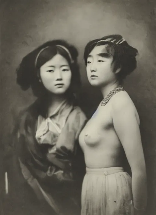 Prompt: a portrait of a young asian woman by george hurrell and james van der zee