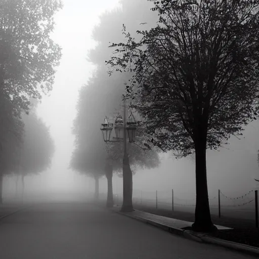Prompt: british street in the fog, houses, 2006