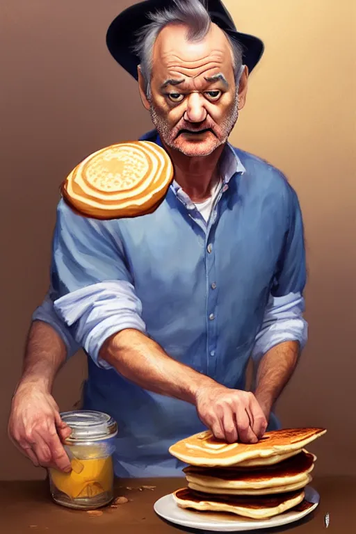 Prompt: bill murray making pancakes animation pixar style, by magali villeneuve, artgerm, jeremy lipkin and michael garmash, rob rey and kentaro miura style, golden ratio, trending on art station