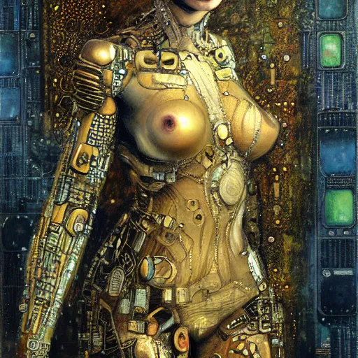 Image similar to cybernetic female supersoldier, intricate detail, klimt, royo, whealan,