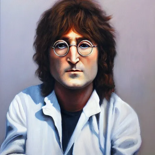 Prompt: A portrait of John Lennon, oil painting, majestic, detailed, high resolution