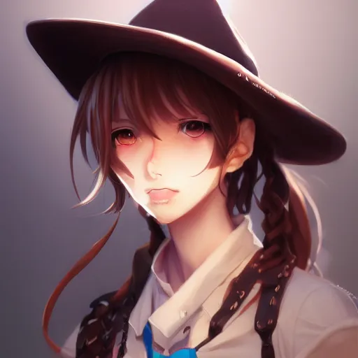 Image similar to anime portrait of a cow girl anime style by Stanley Artgerm Lau, WLOP, Rossdraws, James Jean, Andrei Riabovitchev, Marc Simonetti, and Sakimichan, trending on artstation