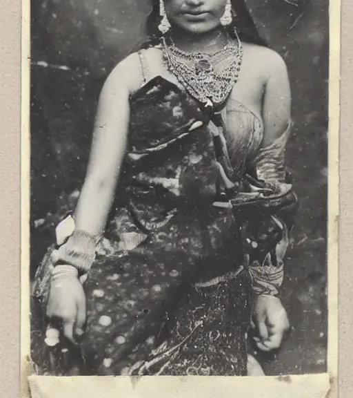 Image similar to vintage_portrait_photo_of_a_beautiful_nepalese_Victorian maiden in the himalayan mountains