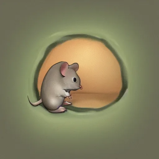 Prompt: little fat mouse living in a hole watching tv, digital art