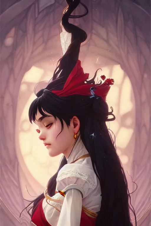 Image similar to rei hino as a princess, fantasy, intricate, elegant, highly detailed, digital painting, artstation, concept art, matte, sharp focus, illustration, art by artgerm and greg rutkowski and alphonse mucha