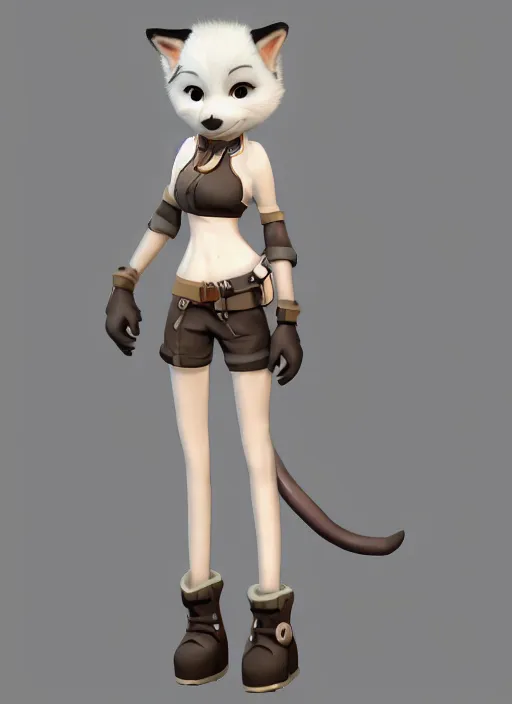 Image similar to female furry mini cute style, character adoptable, highly detailed, rendered, ray - tracing, cgi animated, 3 d demo reel avatar, style of maple story and zootopia, maple story fox girl, grey fox, soft shade, soft lighting
