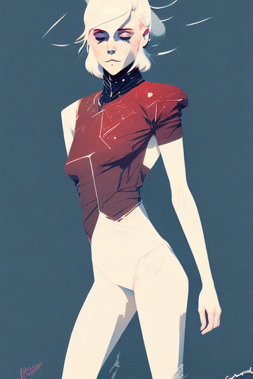 Image similar to an ultra detailed full body portrait of a young gorgeous white haired female character with vintage style, by conrad roset, greg rutkowski and makoto shinkai trending on artstation