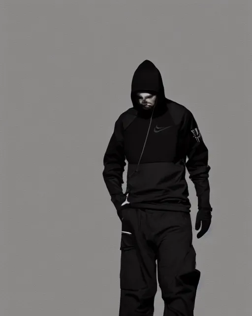 Image similar to Medium shot of Erolson Hugh wearing Nike ACG+Acronym P31-DS Pants in the style of greg rutkowski