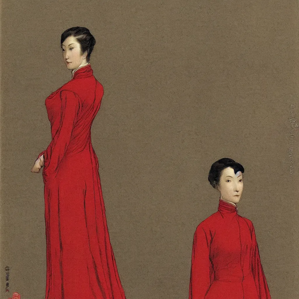 Prompt: a lady in a red cheongsam, highly detailed, comicstyle, by caspar david friedrich.