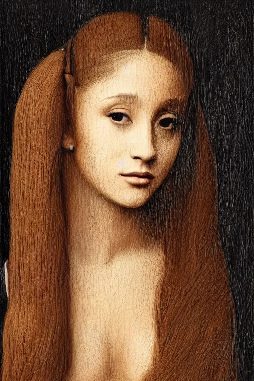 Prompt: a portrait of ariana grande in the style of leonardo da vinci drawing,, single head, no double head,