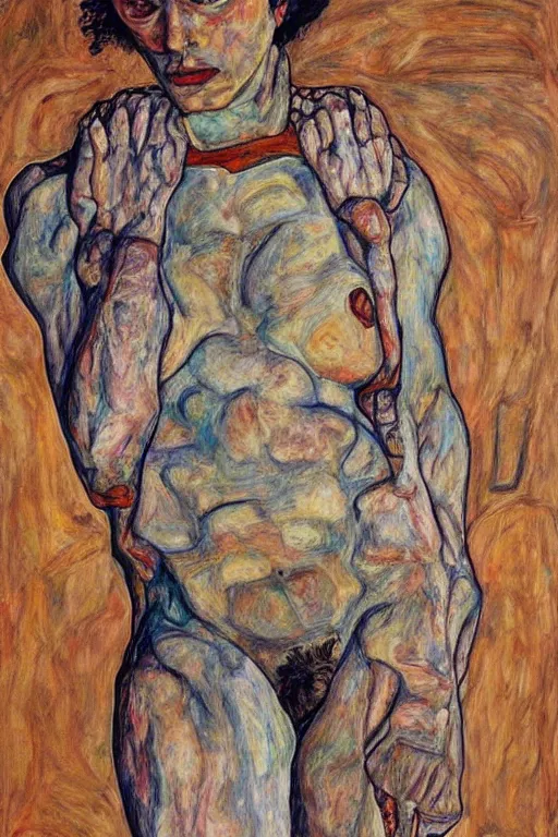 Prompt: a full body character with lifted arms in style of egon schiele, masterpiece, hyperdetailed, complex, intricate, veiled, 4 k, dynamic!!