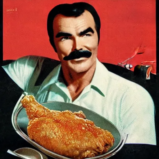 Prompt: vintage ad for Burt Reynolds fried chicken