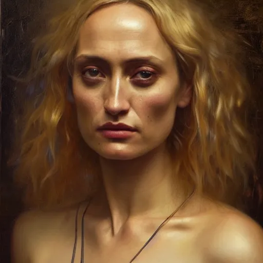 Image similar to highly detailed oil painting | very intricate | cinematic lighting | award - winning | portrait of ruta gedmintas | by roberto ferri, by tom bagshaw, by j. c. leyendecker and klimt, american romanticism, by austin osman spare, artstation, cgsociety, official art, octane