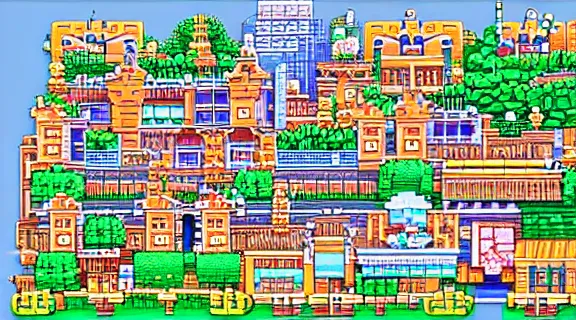 Prompt: pixelart overview of a beautiful city, #pixelart, deviantart