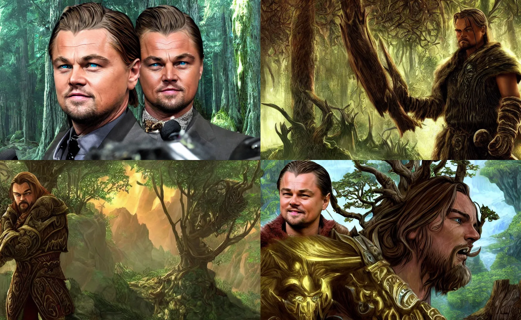 Prompt: leonardo dicaprio inside world of warcraft elwynn forest