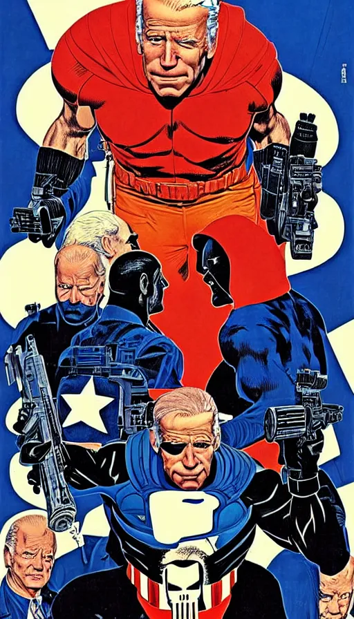 Image similar to joe biden as the punisher. portrait by clyde caldwell and jean giraud and anton otto fischer and john philip falter and will eisner and gil elvgren