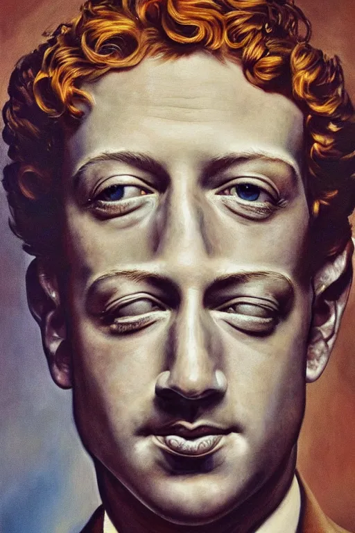 Image similar to photorealistic painting of mark zuckerberg as leda atomica by salvador dali, hyperdetailed, centered, masterpiece, surrealism