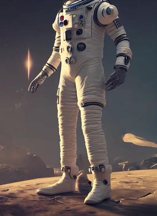 Prompt: A futuristic astronaut, artistic pose, cinematic shot, intricate, ornate, photorealistic, ultra detailed, realistic, 100mm, photography, octane, high definition, depth of field, bokeh, 8k, artstation