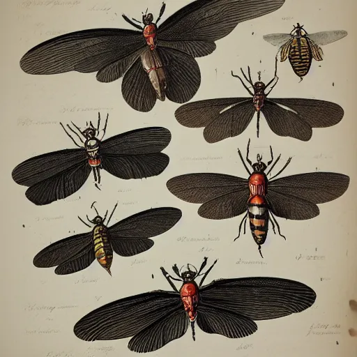 Image similar to 1 9 th century zoological illustration of multiple winged insects