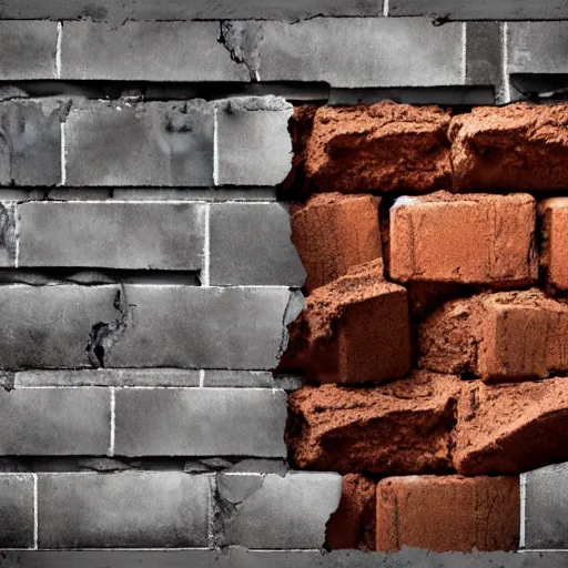 Image similar to a stock photo image of a render of a wall collapsing brick by brick