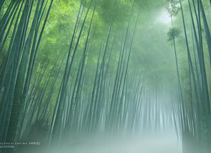 Prompt: deep in a misty japanese bamboo forest, small river, sunny, cartoony, 9 0 s anime style, soft, realistic lighting, by ghibli studio, arcane, wild rift, trending on artstation, 4 k, hd