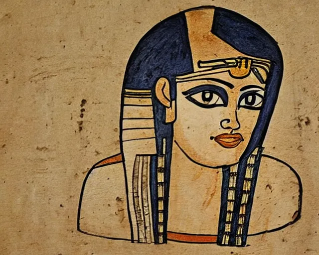 Prompt: ancient egyptian drawing of emma watson in pyramid, detailed