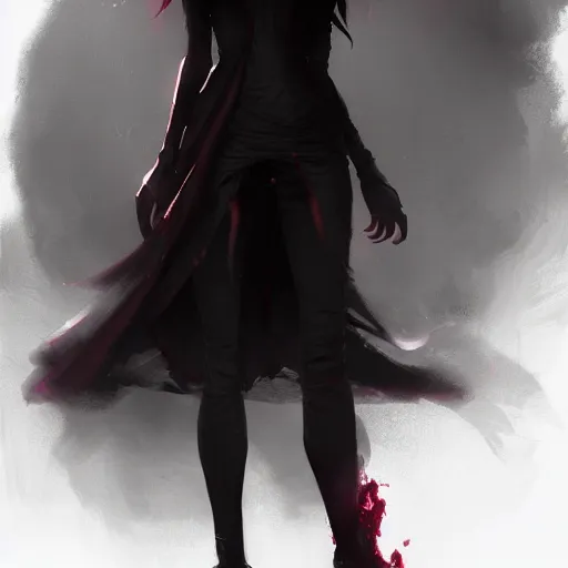 Image similar to female human vampire witch in the style of greg rutkowski, makoto shinkai, trending on artstation, character design, concept art, pretty face, highly detailed, long black hair, portrait, digital art