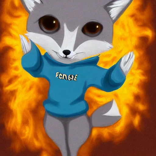 Image similar to furry ( fandom ) art of a cute anthropomorphic sandy fennec fox and blue eyes and wearing a blue sweatshirt holding fireballs, digital art, painting, trending on furaffinity, big eyes