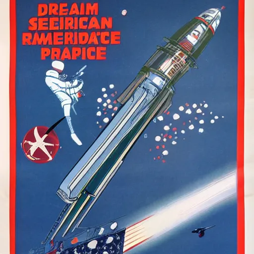 Prompt: ! dream american atompunk space race propoganda poster circa 1 9 6 0 s