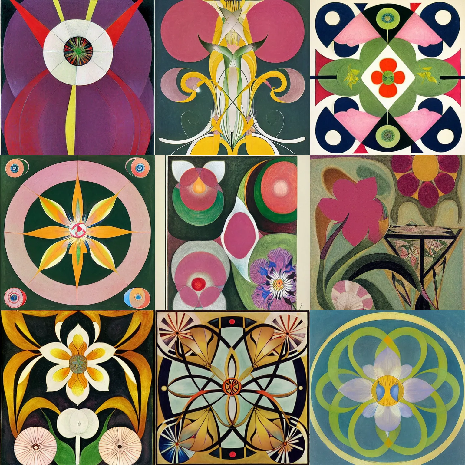 Prompt: flower ( ( art deco ) ) by hilma af klint and escher and ( botticelli )