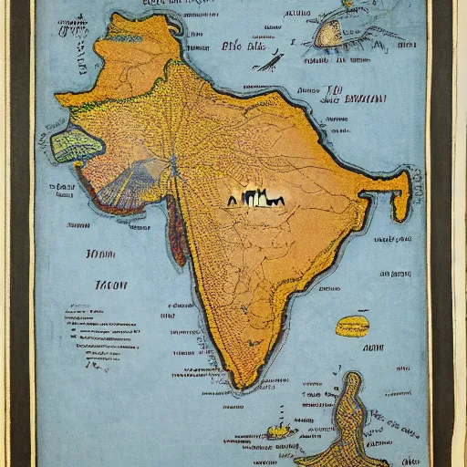 Image similar to “highly detailed portrait of Indian subcontinent in 1000AD”