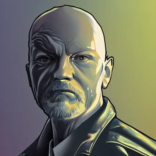 Image similar to cyberpunk vladimir lenin as the leader of a futuristic communist society, cybernetics, sharp lines, digital, artstation, colored in