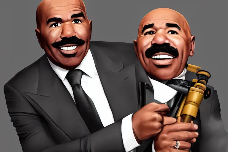 Prompt: portrait of steve harvey with a rocket launcher, family fued set, charlie bowater, artgerm, ilya kuvshinov, krenz cushart, ruan jia, realism, ultra detailed, 8 k resolution