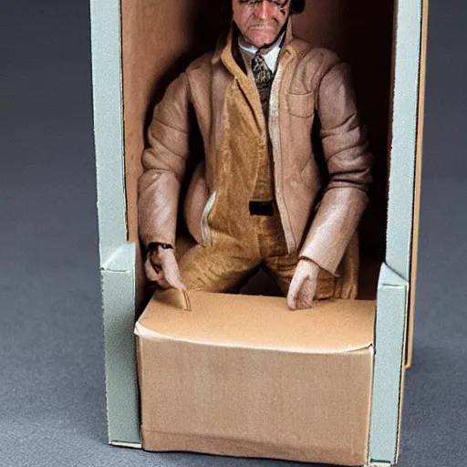 Prompt: Photo of a Gilles Deleuze action figure in its box