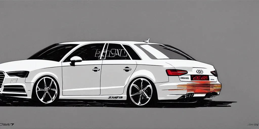 Image similar to stylish artwork of car Audi S3 2017, created by Syd Mead