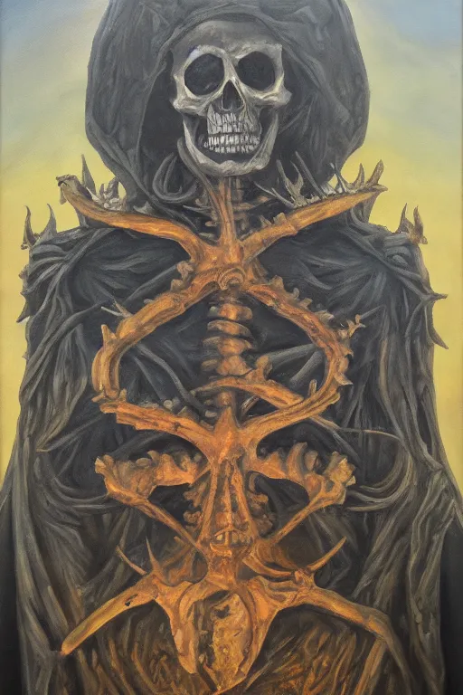 Image similar to lord of bones, oil painting