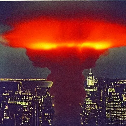 Image similar to photo of a nuclear explosion in new york in the year 1 9 8 9, color picture