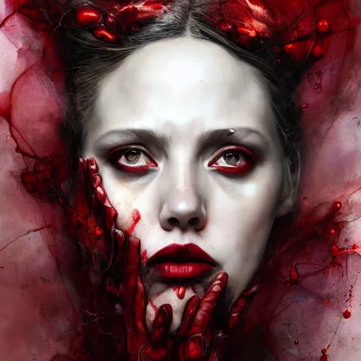 Image similar to scarlet witch by brooke shaden and alberto seveso and eve ventrue and john salminen and tim okamura, trending on artstation hq, deviantart, pinterest, 4 k uhd image