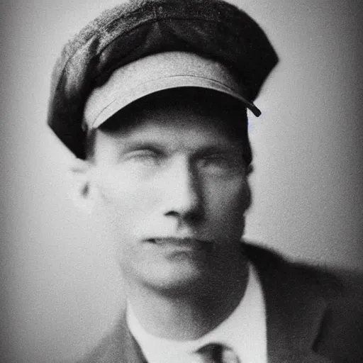 Image similar to A photograph portrait of Jerma985 wearing a newsboy cap in the early 1900s, taken in the early 1900s, grainy, taken on a early 1900s Kodak Camera, realistic, hyperrealistic, very realistic, highly detailed, very detailed, extremely detailed, detailed, digital art, trending on artstation